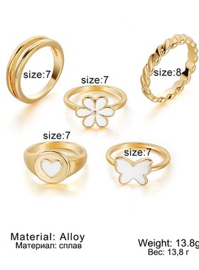 New European American Drip Oil Butterfly Flower Heart Ring 5