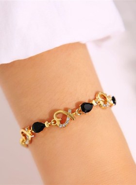 Black Heart Diamond Bracelet Womens Fashion Light LuxuryFash