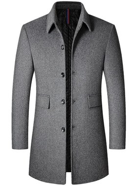 2025 Mens Winter Overcoat MidLong Smooth Wool Lapel Coat Mid