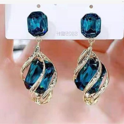 Simple Atmospheric Spiral EarringsBlue CrystalS925 S925 Silv