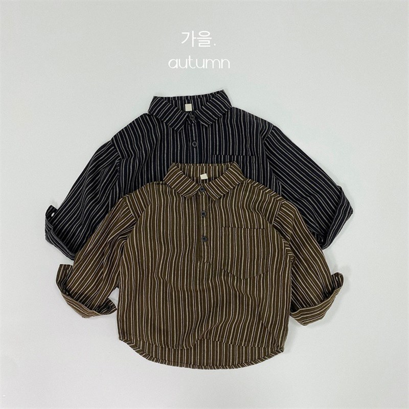Striped Collared Shirt for Kids Japanese Korean Style Autumn
