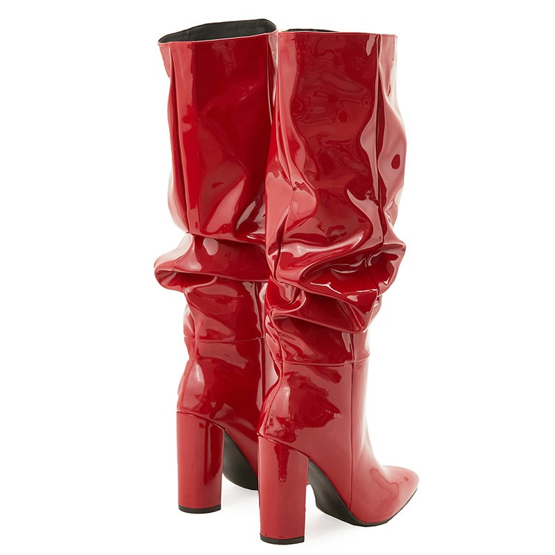 2025 Patent Leather MidCalf Boots Side Zipper Natural Wrinkl