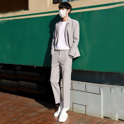 Slim Fit Suit Set for Men Autumn CasualFormal Blazer Pants B