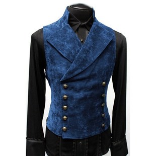 Doublebreasted Jacket Vest Mens Stand Suede with Coll Trendy