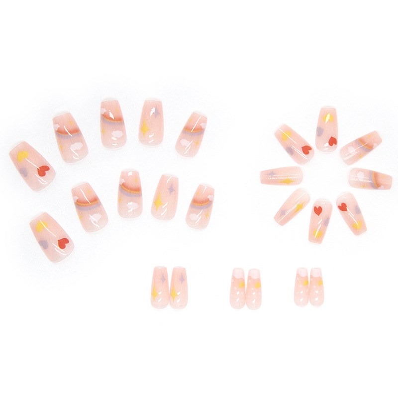 MidLong Ballet Nails Cute KidLike Rainbow Nail Tips 24Piece