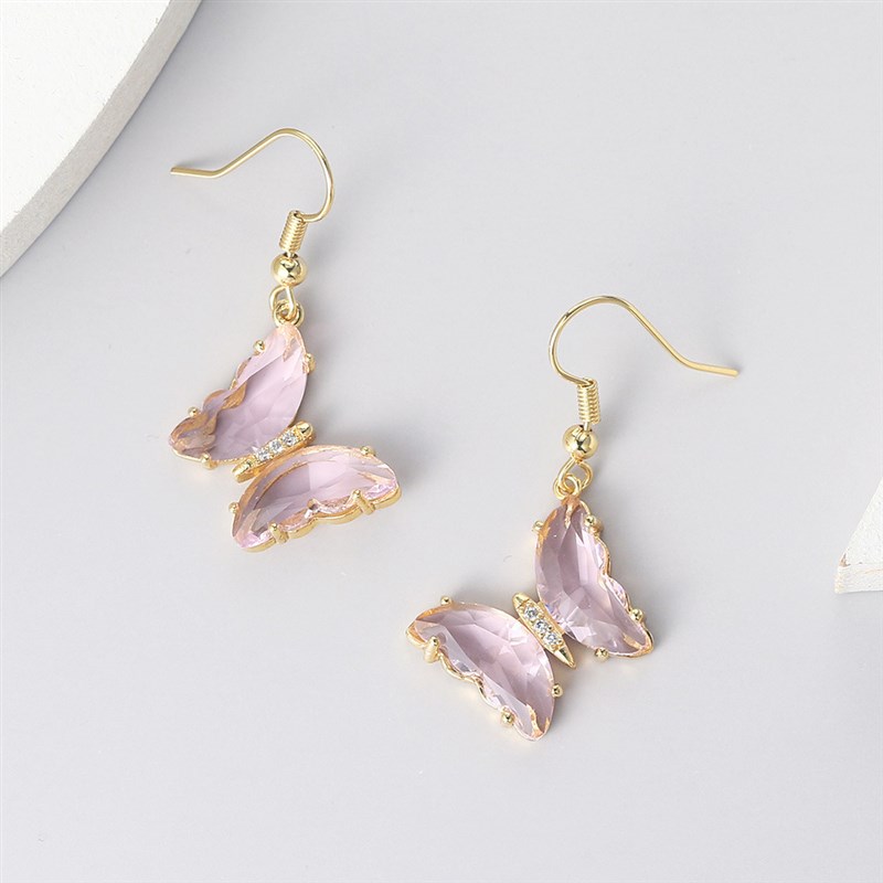 Creative Colorful Crystal Butterfly Earring for Women 14K Go