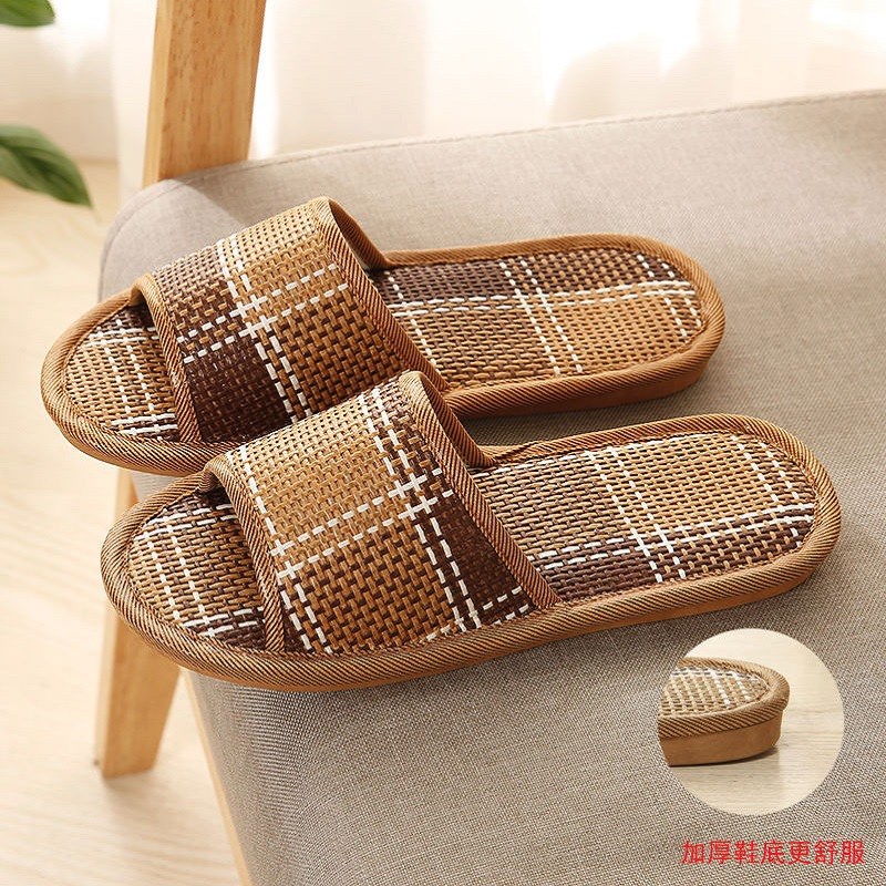 Retro Straw Mat Weaved Slippers Indoor Couple Soft Bottom Qu