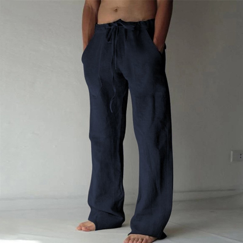 Mens 2025 Casual Pure Color Thin Linen Cotton Loose Pants wi