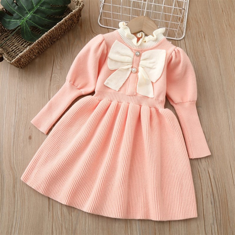 Girls Big Bow Sweater Dress Fashion Long Skirt for Toddler G
