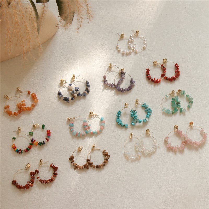 Korean Metal Colorful Stone Pearl Handmade Earrings Stylish