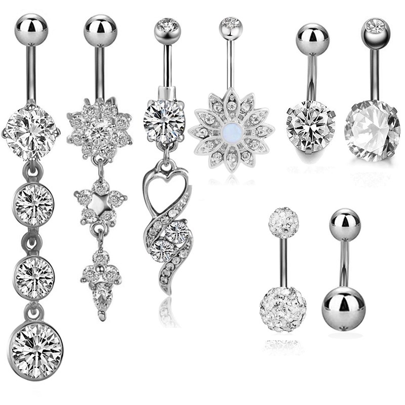 New 8pcs Set Zircon Navel Piercing Opal Belly Button Ring Be