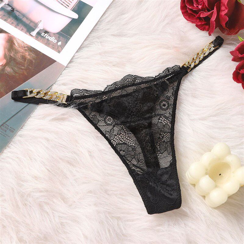 Sexy Lingerie Lace Chains Diamond Bands Breathable Panties f