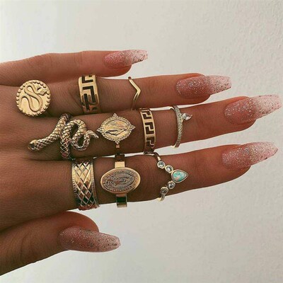 European and American Combo Set Rings Snake Roman Numeral Ge