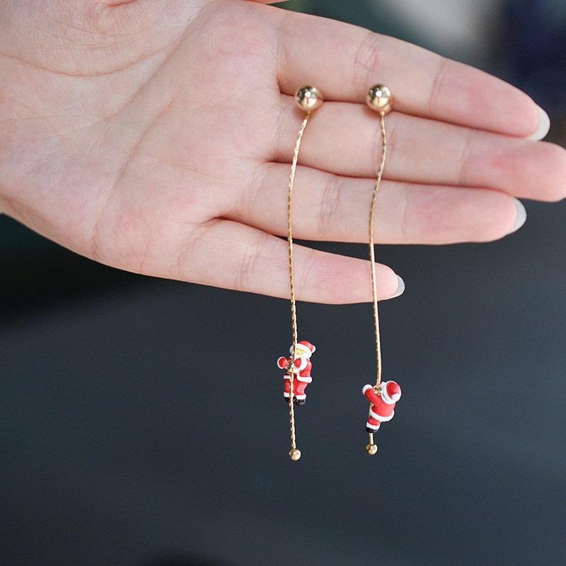 Creeping Santa Earrings Long Tassel Design Ear Line Premium