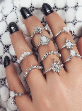 Europeanstyle Opalinspired Ring Set with Diamondencrusted Cr