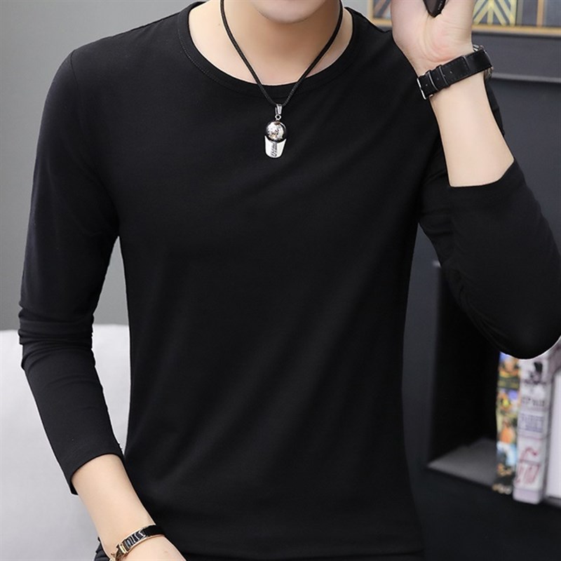 Pure Color Mens Long Sleeve Tshirt Spring and Autumn Slimfit