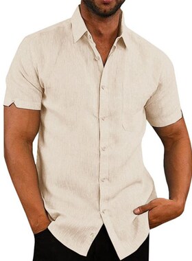 8Color European American Summer Solid ShortSleeve ButtonUp S