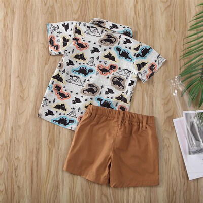 Summer Outfit Boys Shirt Short Sleeve Top Solid Color Shorts