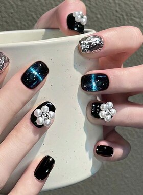 Z98 Cat Eye Pearl Flower False Nails Elegant Light Therapy H