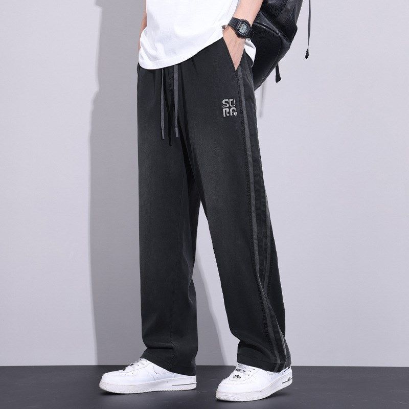 Mens Tencel Casual Pants American Style Loose Straight Leg 2