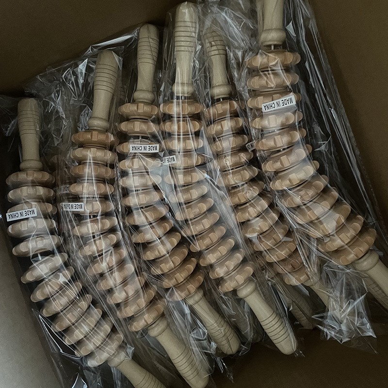 Wood Roller Massager 9Wheel Solid Wood Massager Back Health