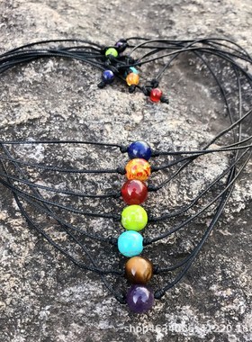 European and American Multicolor Stone Necklace Simple Set N