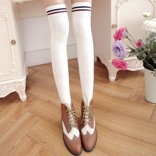 Over Knee 2Bar Korean Vertical Winter Striped Letter Autumn