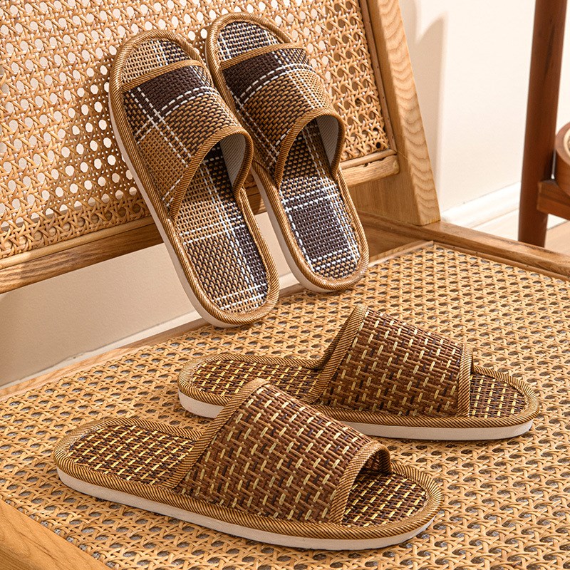 Indoor Home Checkered Thickened Couples Flax Slippers Bestse