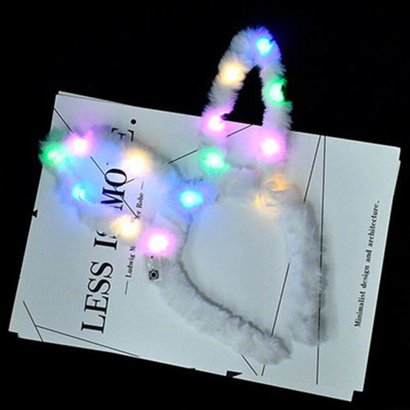 Glowing Plush Headband 14Light Feather Rabbit Ears Flash Cat