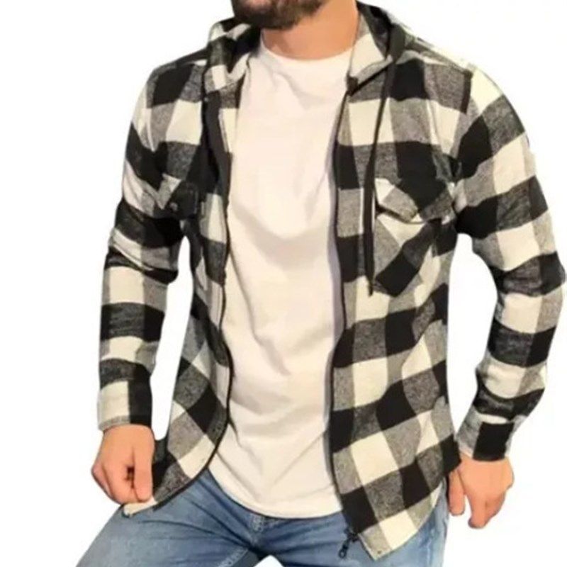 Mens Plaid Hooded Shirt 2025 Long Sleeve Casual Thin Jacket
