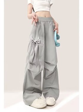 Design Bowknot Grey Workwear Casual Pants Women 2025 Summer