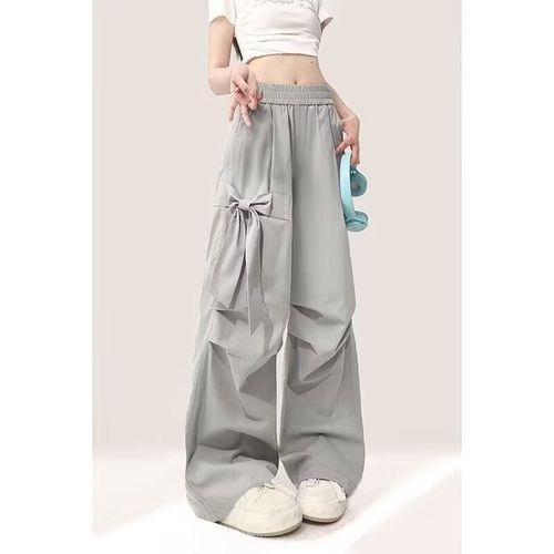 Design Bowknot Grey Workwear Casual Pants Women 2025 Summer