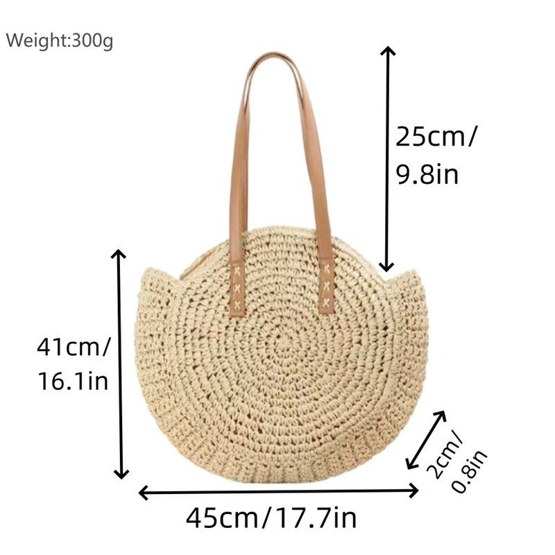 Simple Round Korean Style Shoulder Bag Straw Knitted Beach B