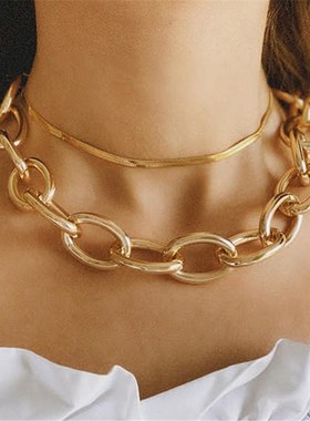 European American Exaggerated Chunky Chain Metal Necklace Wo