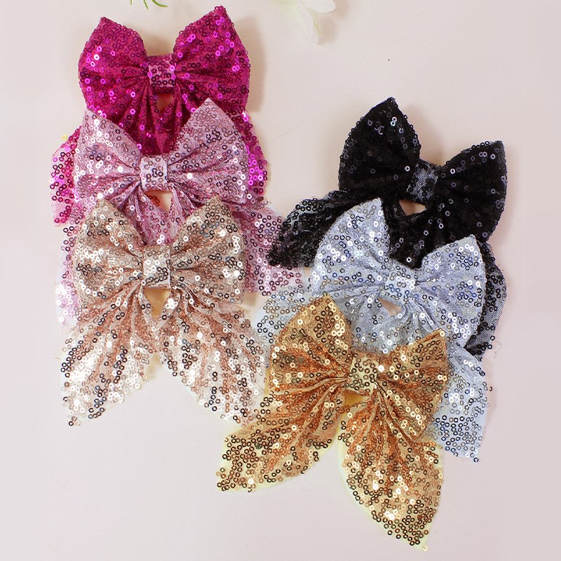 Handmade Pure Color Sequin Fabric Floating Angle Bow Fashion