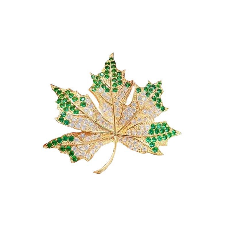 Sparkling Diamond Maple Leaf Brooch Womens HighEnd Suit and