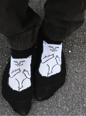 RIPNDIP Middle Finger Cat Socks Skateboard Cotton Couple Low