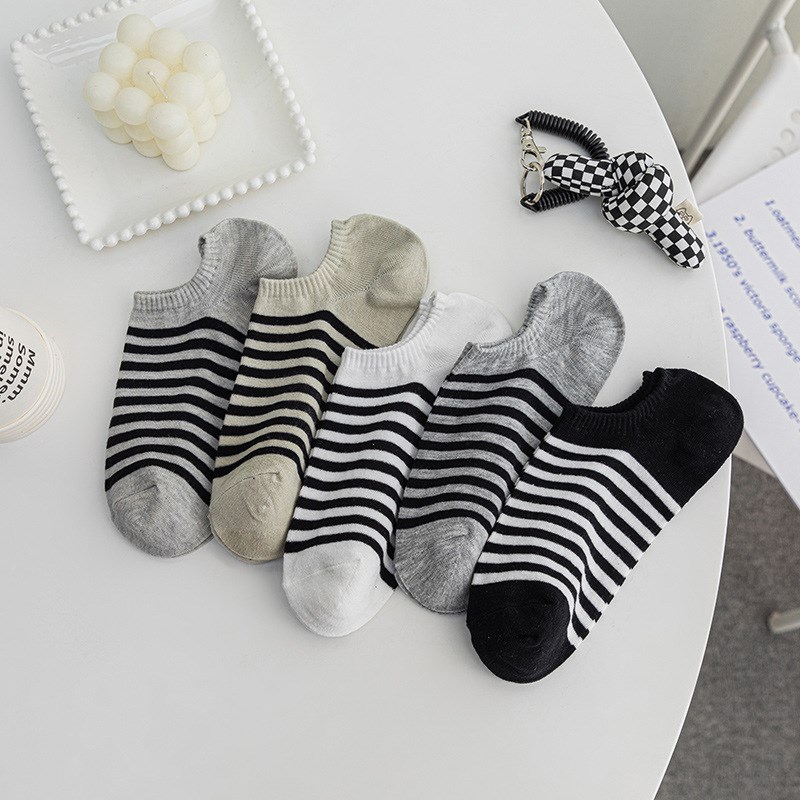 22 Spring Summer BlackWhite Stripes Invisible Socks for Men