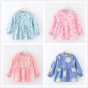 2025 Pure Cotton Floral Lace Kids Apron Girls Blouse Baby Wa