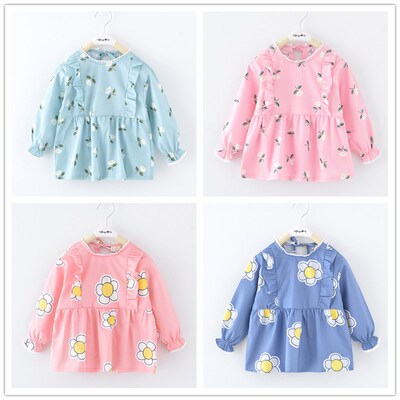 2025 Pure Cotton Floral Lace Kids Apron Girls Blouse Baby Wa