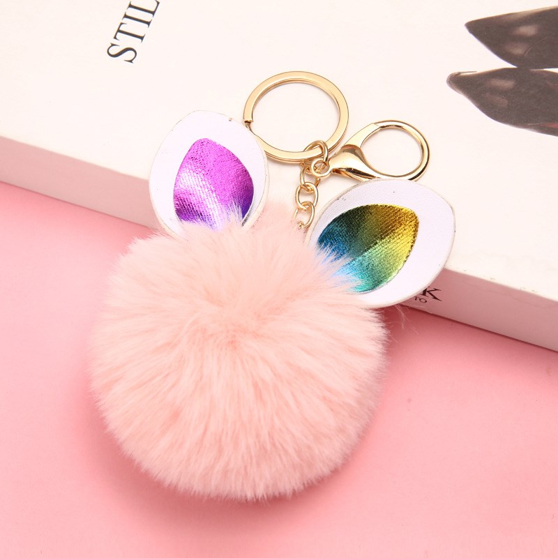 Colorful Cute Bunny Ear Pompom Keychain Imitation Rex Rabbit