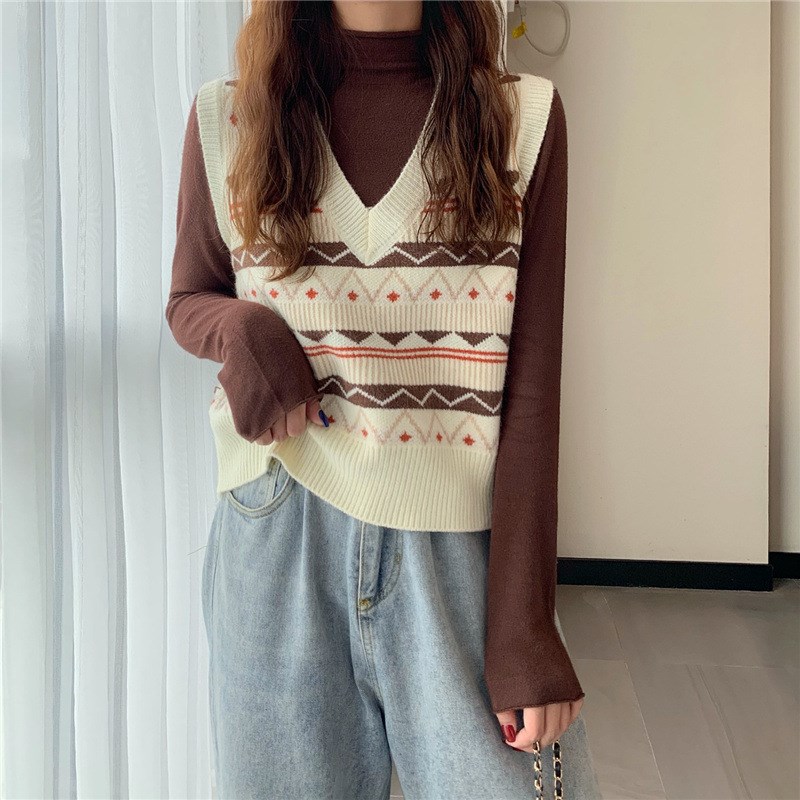 VNeck Sweater Vest Women Spring Autumn 2025 Fashionable Yout
