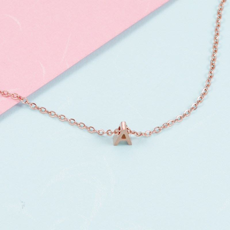 Rose Gold 26 Alphabet Beads Titanium Steel Mirror Polished N