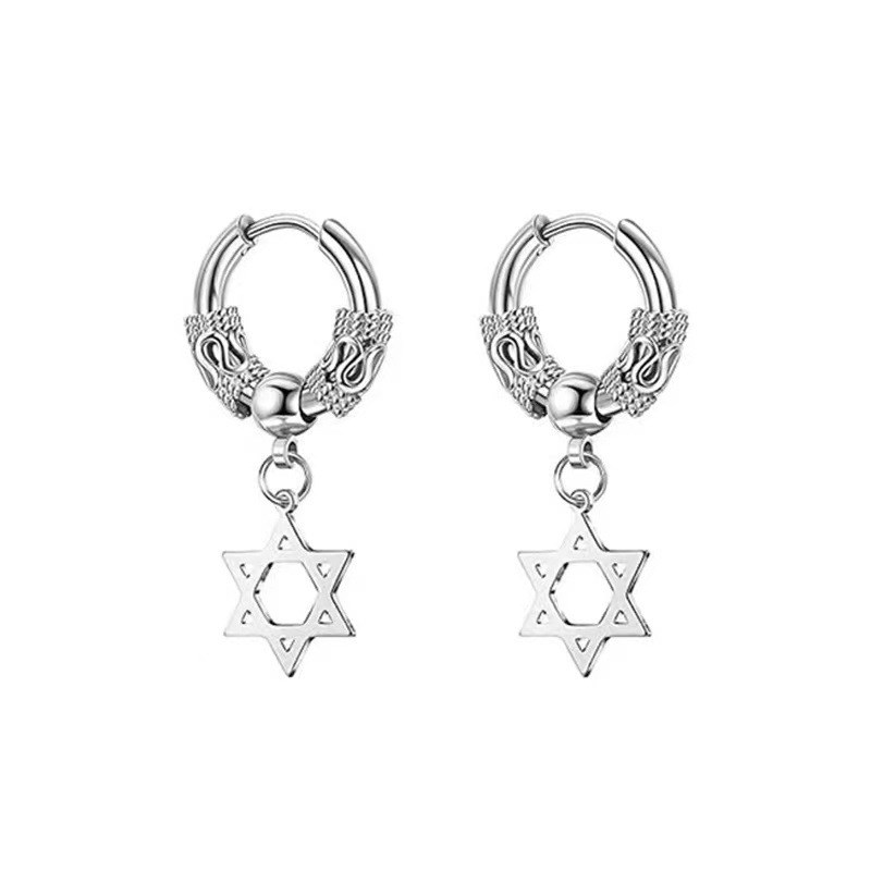 Hip Hop Retro Dragon Hexagram Pendant Earring Piercing Jewel