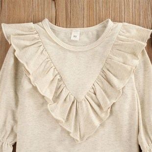 Threepiece Set Neck Long Fla Round Sleeve Printed Girls with