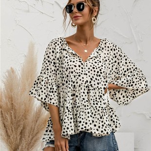 2025 Dotted 2062 Picks eBay Blouse Doll Relaxed Tie VNeck