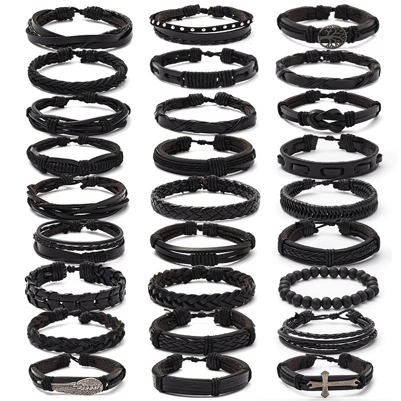 Black DIY Leather Bracelets for Men Designer DIY Black Leath