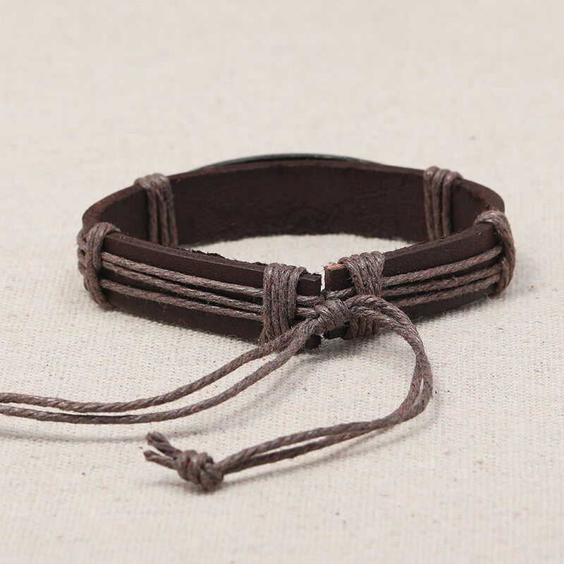Punk Retro Braided Leather Bracelet Alloy Feather Mens Fashi