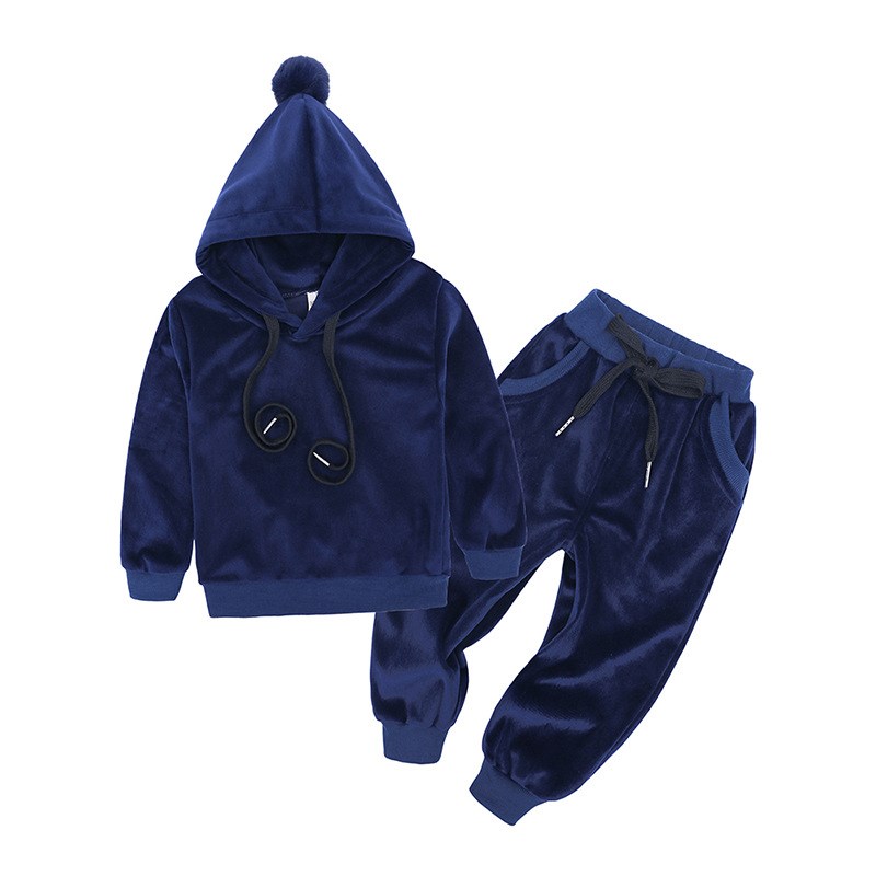 Spring 2025 Kids Velvet Solid Color Pom Pom Sportswear Sets