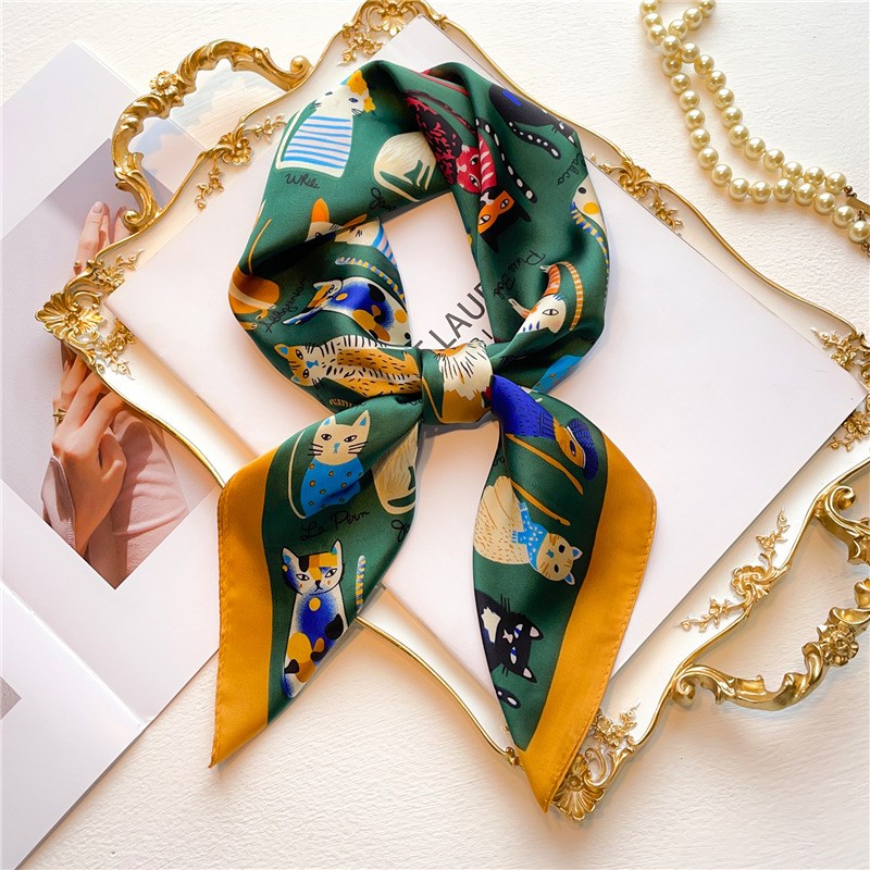 Animal Silk Scarf for Ladies 70cm Silklike Square Scarf Thin